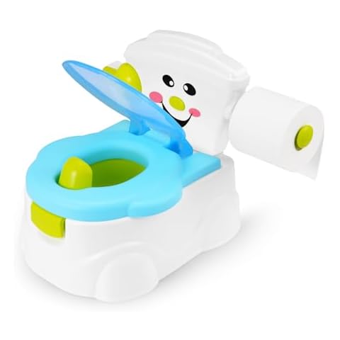 Looxii Toddler Potty Training Toilet All-in-One Potty Chair Toilet for Boys Girls Ages 18+ Months with Lifelike Flushing Sound, Toilet Paper Holder (Blue) Cover