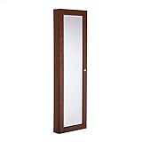 SEI Furniture Wall Mount Keyed Lock Jewelry Storage Mirror, Oak
