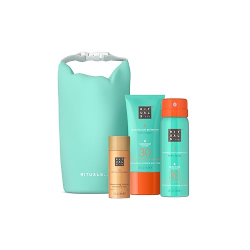 Rituals The Ritual of Karma | Sommertrio | Gesichtssonnenschutz mit LSF 30, Sonnenschutzspray mit LSF 30 und schimmerndes Körperöl | Geschenkset mit Lotus und weißem Tee 1