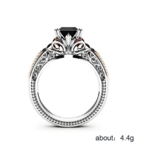 925 Sterling Silver Natural Gradient Square Zircon Ring Black Agate Black Square Diamond Princess Ring Engagement Ring Women's Size 6-104