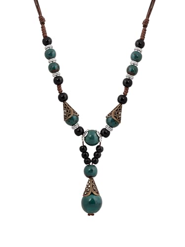 MINACHI Vintage Bohemian Ethnic Colorful Ceramic Bead Long Y Necklace, Hippie Boho Summer Fashion Jewelry Gift for Women