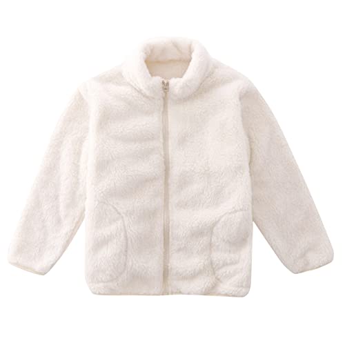 RNTOP Girls Boys Soft Fleece Jacket Long Sleeve Thicken Warm Winter Coat Kids Toddler Zip Up (White, 9-10 Years)