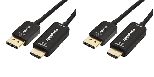 Amazon Basics DisplayPort to HDMI Cable, Uni-Directional, Computer to Screen, Video and Audio, 1080p, 1920x1200, 4K@60Hz, 3 ft, Gold-Plated Plug, Black (Pack of 2)