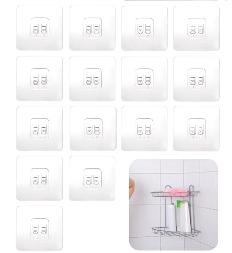 AYNKH Lot de 15 pièces crochets adhésifs de rechange pour étagère de douche, sans perçage, porte-savon transparent solide, étagère de rangement pour salle de bain et cuisine