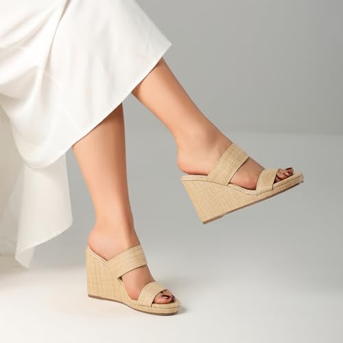 Image of mikarka Slip On Wedge Sandals for Women Open Toe Espadrilles Platform Slides Dressy High Heel Beach Summer Sandal Comfortable Wedges Shoe Mules