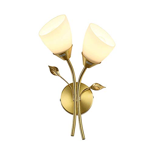 Applique murale vintage en laiton et verre blanc chic taille L E27