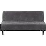H.VERSAILTEX Real Velvet Futon Cover Armless Sofa Covers Sofa Bed Covers Stretch Futon Couch Cover Sofa Slipcover Furniture Protector Thick Soft Velvet Fabric Form Fitted Stay in Place, Grey