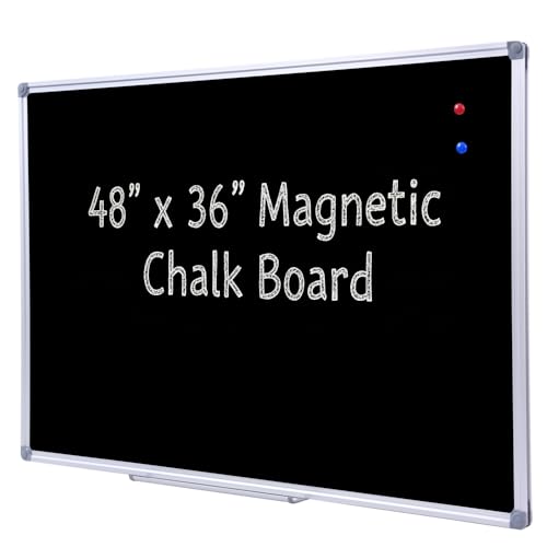 DexBoard 36 x 48 Inch School Large Black Chalkboard for Wall, Hanging Magnetic Black Board with Aluminum Frame and Marker Tray