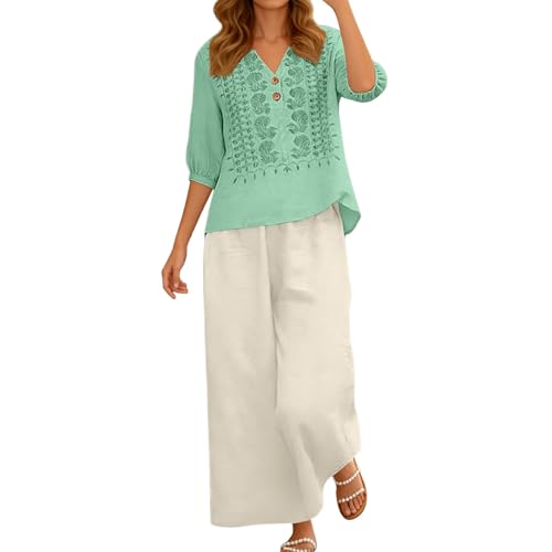 Conjunto verano mujer dos piezas lino pantalón suelto manga corta