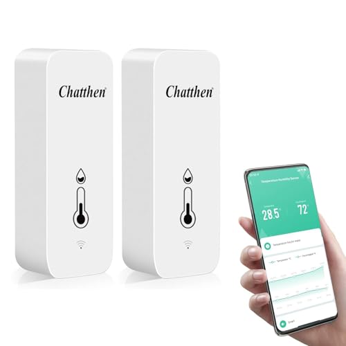 Chatthen WiFi Thermometer Hygrometer Innen, Tuya wlan Temperatursensor, Mini Thermo Hygrometer mit Smart App und Datenaufzeichnung, für Babyzimmer, Gewächshauszubehör, Garage（2 Pack）