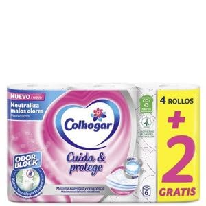 Papel Higiénico COLHOGAR Cuida&Protege Odor Block, 3 capas, paquete 4+2 rollos - Blanco + Fragancia Talco+C3:I8