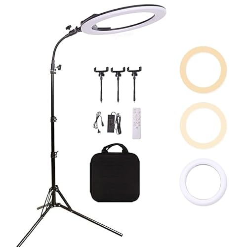 Anneau Lumineux -18 Pouces 38 W 3200-5600 K Bicolore Dimmable Lumière Annulaire LED Kit d'Eclairage pour Photographie de Beauté Youtube TikTok, Maquillage, Selfie, Portrait, Tatouage, Sourcils