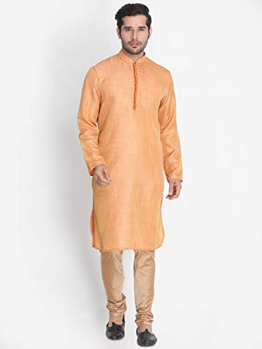 Image of VASTRAMAY Men's Beige Cotton Silk Blend Kurta, Ethnic Jacket and Pyjama Set