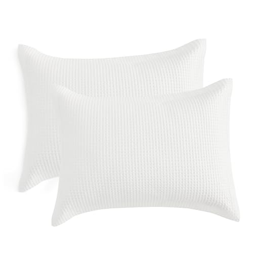Bedsure Pillow Shams Queen Size Set of 2-100% Cotton Waffle Weave Pillow Shams with Envelope Closure, Ultra Soft and Cozy Pillow Cases, White, 20x30 Inches