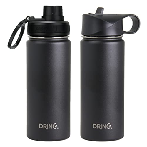 Image of Drinco Stainless Steel Water Bottle Spout Lid Vacuum Insulated Double Wall Water Bottle Wide Mouth Leak Proof Keep Cold Sport Camping Hiking (18oz Black)