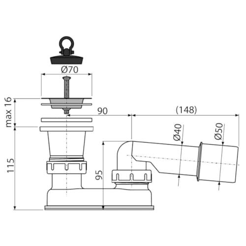Ablauf Ablaufgarnitur für Duschtasse DN 50 Geruchsverschluss Siphon Sifon Dusche Garnitu
