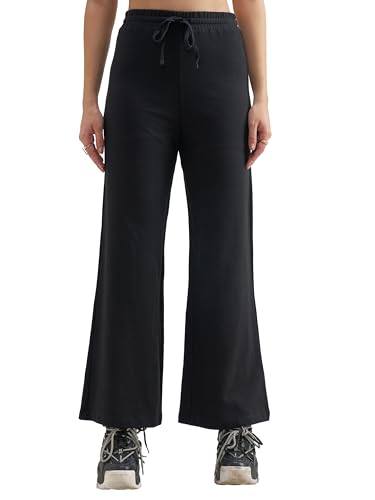 Image of Tokyo Talkies Pure Cotton Flared Wide Leg Trousers | Mid-Rise with Side Pockets|Casual Pants