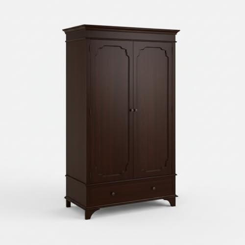 Image of APRODZ Wooden Wardrobe for Bedroom | 2 Door Engineer Wood Wardrobe with 1 Drawer | Wardrobe for Storage, Engineering Wood Clothes Cupboard & Wooden Almirah | Space Saving Wooden Cabinet, Walnut