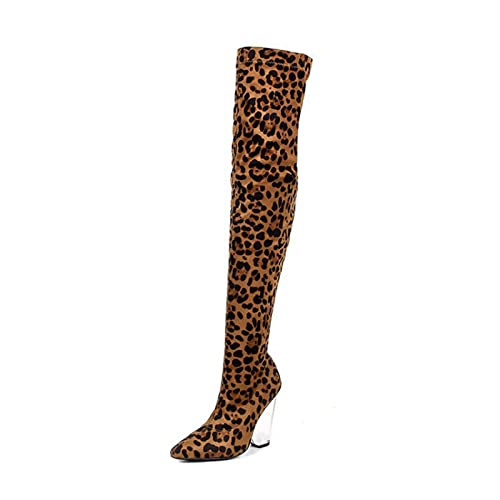 Bottes talons épais 11cm pointus et tige élastique au-dessus du genou pour femme