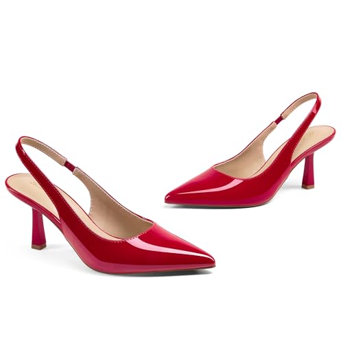 Image of Elisabet Tang Women's Kitten Heel Slingback Low Pumps 3 Inches Stiletto Pointed Closed Toe Elegant Dressy Bridal Wedding Party Shoes
