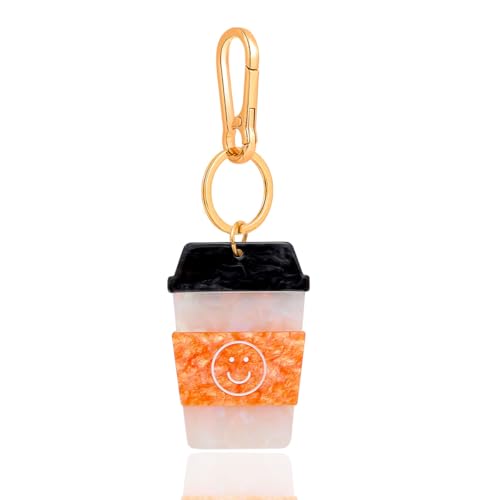 Cute Smiley Face Coffee Cup Keychain - Mini Realistic Coffee Mug Charm with Gold Metal Chain