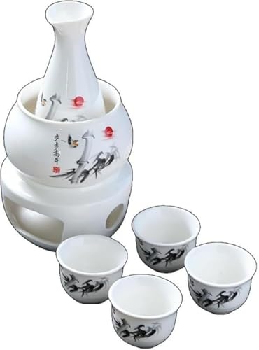 AZIEBAY 日本酒・焼酎用熱燗器セット|伝統的な禅スタイル陶磁器|冷酒・熱燗・常温対応|美濃焼|酒瓶・徳利・酒カップ付き 家庭用・贈答用に最適