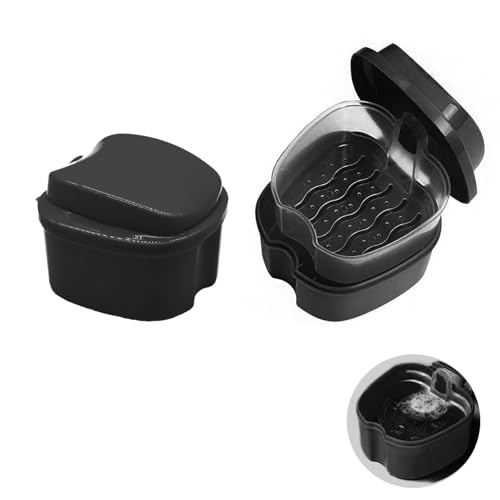 Rynvarl Boîte de Rangement pour Prothèses Dentaires - 2 Pièces, Boîte de Stockage avec Filtre pour Dentier, Boîte de Bain de Nettoyage, Boîte à Appareil...