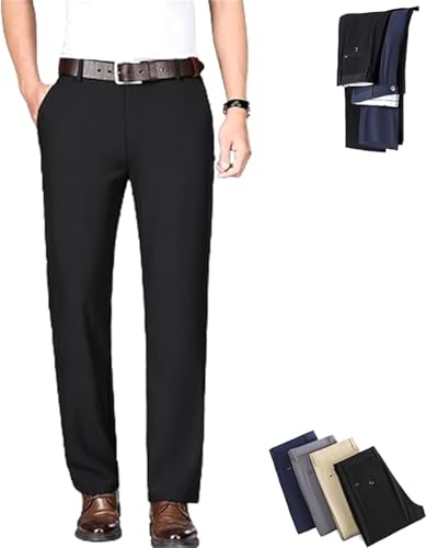 Calormas Timelessflex - Men's High Stretch Straight Fit Pants, Casual Suit Pants, Black, Size 29-40