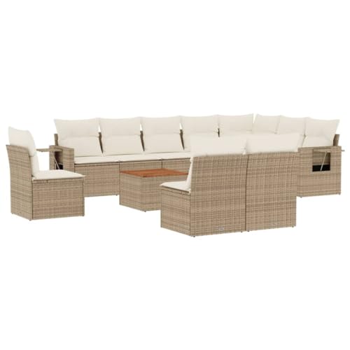 vidaXL Salon de Jardin avec Coussins 11 pcs, Canapés de Terrasse, Ensemble de Meubles de Patio, Mobilier d'Extérieur, Beige Résine Tressée