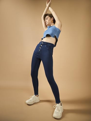 Image of Dolce Crudo Women's Skinny High Rise Bleached Cropped Stretchable Denim Jeans