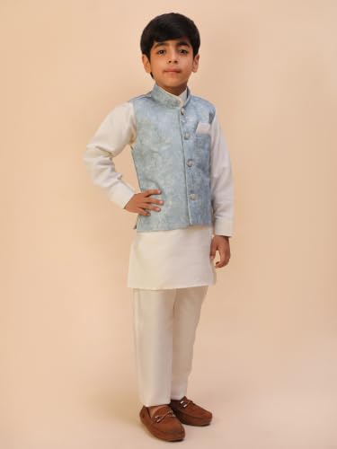 Image of Pro-Ethic Style Developer Kids Kurta Set For Boys With Waist Coat, Ethnic Wear for Diwali, Eid, Raksha Bandhan, Jacquard, Floral Print (Pack of 1)
