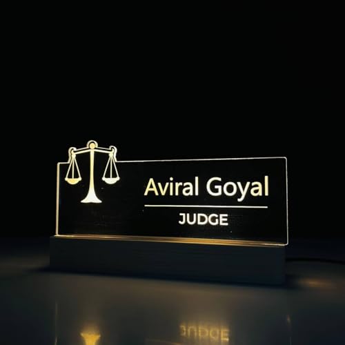 Image of Personalized LED Desk Name Plate for Judge Customized Engraved Name Lamp Office Desk Name Sign Light for Birthday Law Chambers, Courtroom, Attorney Gift, Judge Retirement or Promotion (10 x 6 inch) (For Judge)
