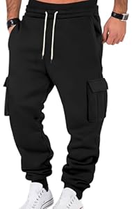 WINKEEY Pantalon Jogging Homme Pantalon Survetement Homme Jogging Cargo avec Poches, Noir S