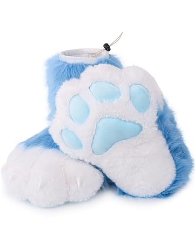 ZFKJERS Cosplay Animal Cat Plastic Claws for Fursuit Feet Paw Shoes Furry Paw Slippers Adults Costume Accessories Set (Blue)
