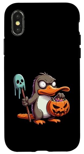 怖いハロウィーン カモノハシ ゴースト 不気味なキャンディバッグ スマホケース iPhone X/XS 用