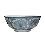 Creative Co-Op Hand Painted Stoneware Bowl with Floral Design, Blue and White