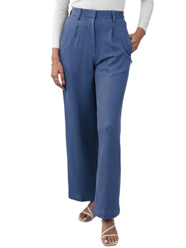 Image of Leriya Fashion Women High Waist Polycotton Formal Trousers | Summer Breathable Wide Leg Pants with Pockets |Casual, Office & Travel Outfits