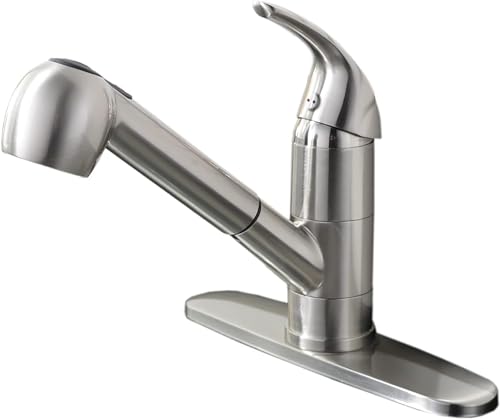 UFAUCET Pull Out Kitchen Faucet with Sprayer, Low Profile Stainless Steel Single Handle Brushed Nikcel Utility Laundry Sink Faucet 1 or 3 Hole Grifo De Cocina