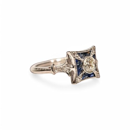 Vintage Old European Art Deco Diamond & Sapphire Ring for Women –...