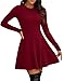 OFEEFAN Petite Dresses for Women Long Sleeve Dress Winter Sweater Dress for Women Flare Burgundy XS