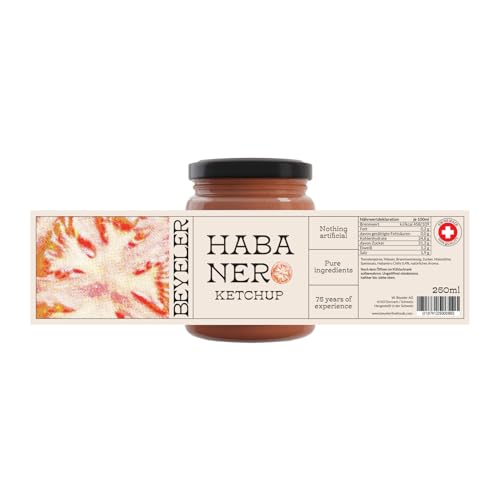 BEYELER® Habanero Ketchup – Gourmet Habanero Chili Ketchup | Scharfer Ketchup aus hochwertigem Tomatenpüree mit einer scharfen Note von Habaneros | Exzellent als Grillsauce | 250 ml Glas