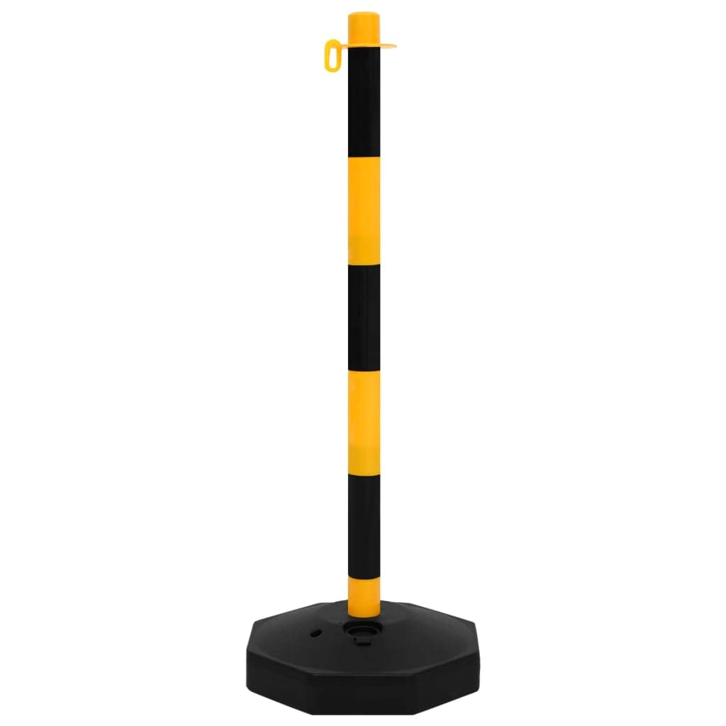 Juego de postes de cadena de plástico de 10 m, 10 postes de polietileno, 90 cm de alto, color amarillo y negro, con base rellenable para aparcamiento, almacén, exterior