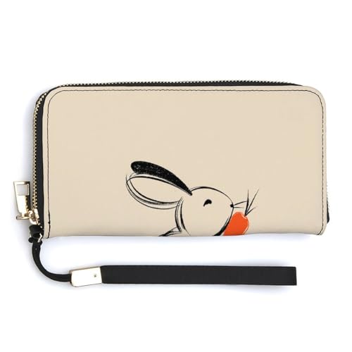 Cute Rabbit Simple PU Leather Clutch Long Bifold Wallet, Coin Purse Credit Pass Case, Durable Card-Holder Money Storage for Women Men