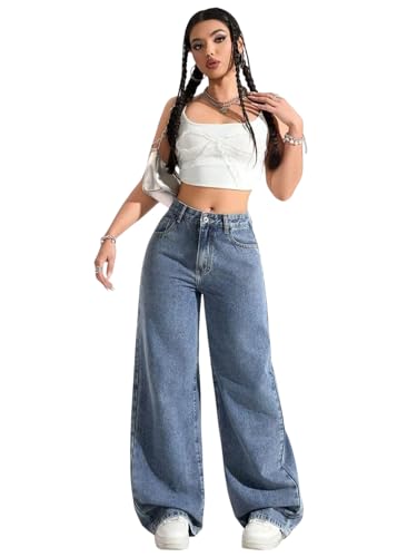 Image of KOTTY Women's Wide Leg Denim Jeans | Relaxed Fit High Waist Stylish Jeans