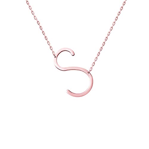 WIGERLON Stainless Steel Initial Letters Necklace for Women Color 18K Rose Gold Plated from A-Z Letter S