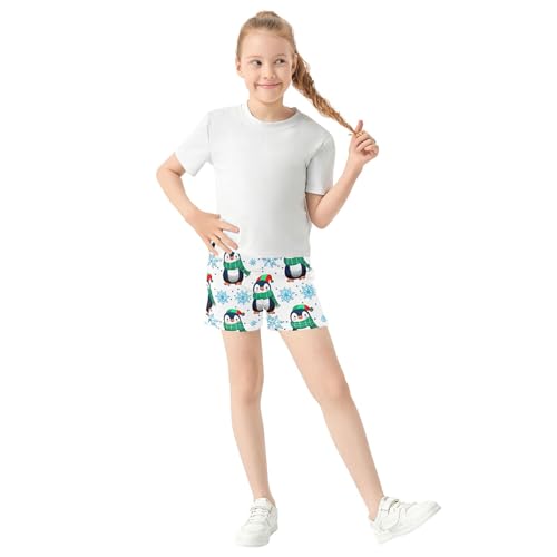Girls Lounge Shorts Athletic Kids Cute Penguin Snowflakes Print Comfy Summer Pajama Teen Activewear, X-Small2