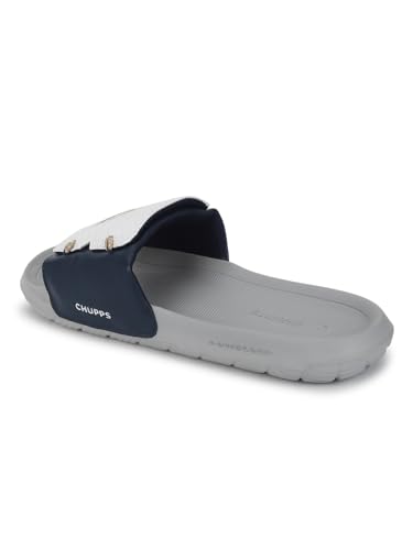 Image of CHUPPS Gt Brave White Navy Drift Orthopedic Slippers | Soft Footpharma Footbed | Breathable Ventilation Holes | Lightweight Flip Flops | Anti-Skid Chappals for Everyday For Mens