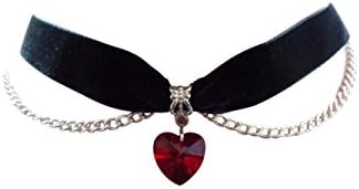 dunns-jewels Black Velvet Choker with a Red Glass Heart and Silver-Plated Chain