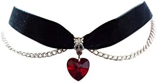 dunns-jewels Black Velvet Choker with a Red Glass Heart and Silver-Plated Chain