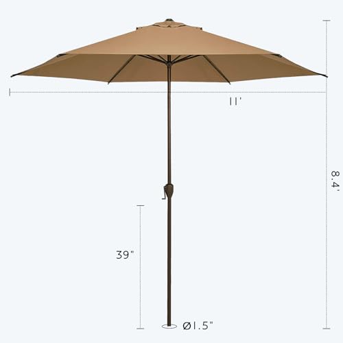 Image of Abba Patio 11FT Outdoor Patio Umbrella Outdoor Table Umbrella with Crank Market Umbrella 6 Sturdy Ribs UV Protection Waterproof and Push Button Tilt for Garden Deck Backyard Pool,Tan